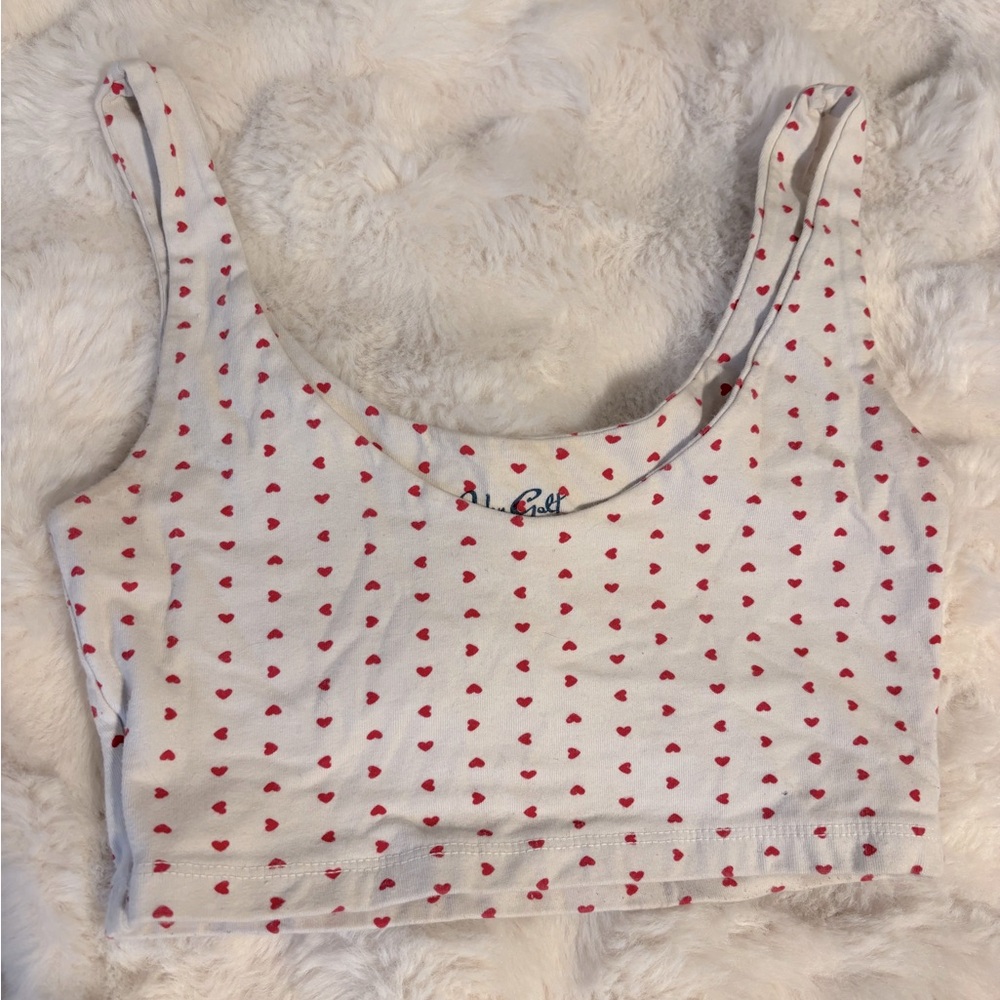 Brandy White and Red Heart Crop Tank Top